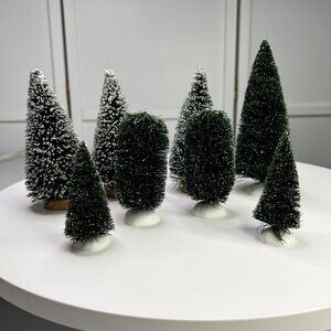 Dept 56 5 Small Assorted Christmas Trees & 3 Unbranded Trees